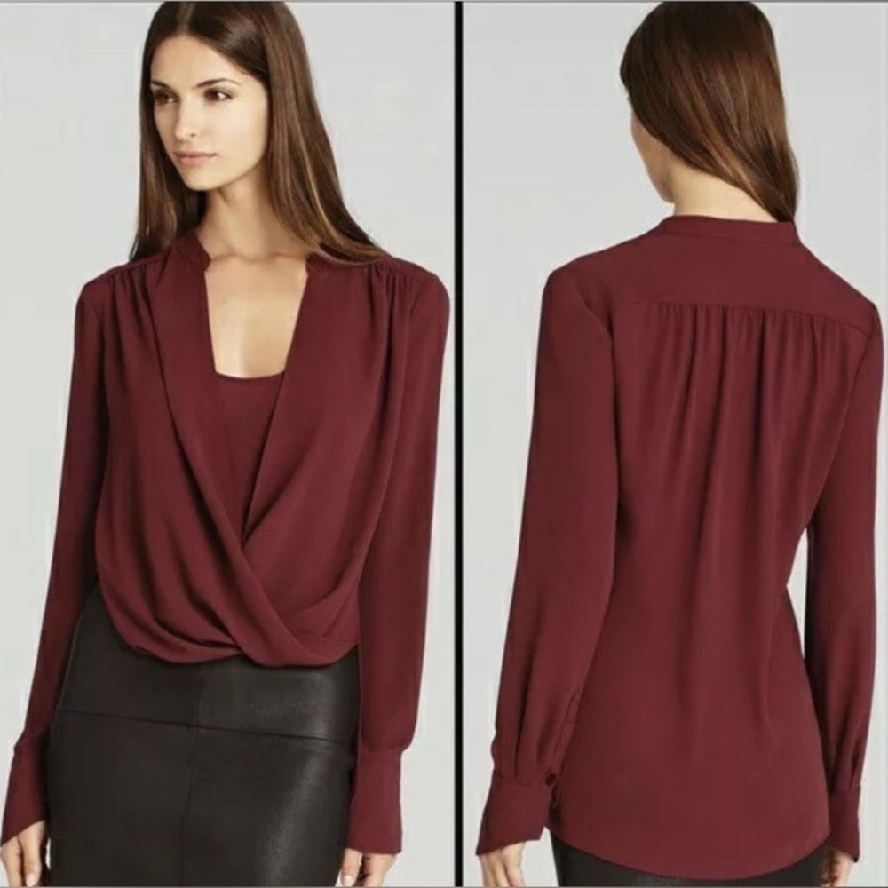 BCBCMaxAzria JAKLYN Drape Long Sleeve Blouse S Pit 20 Lightweight Flowy High Low